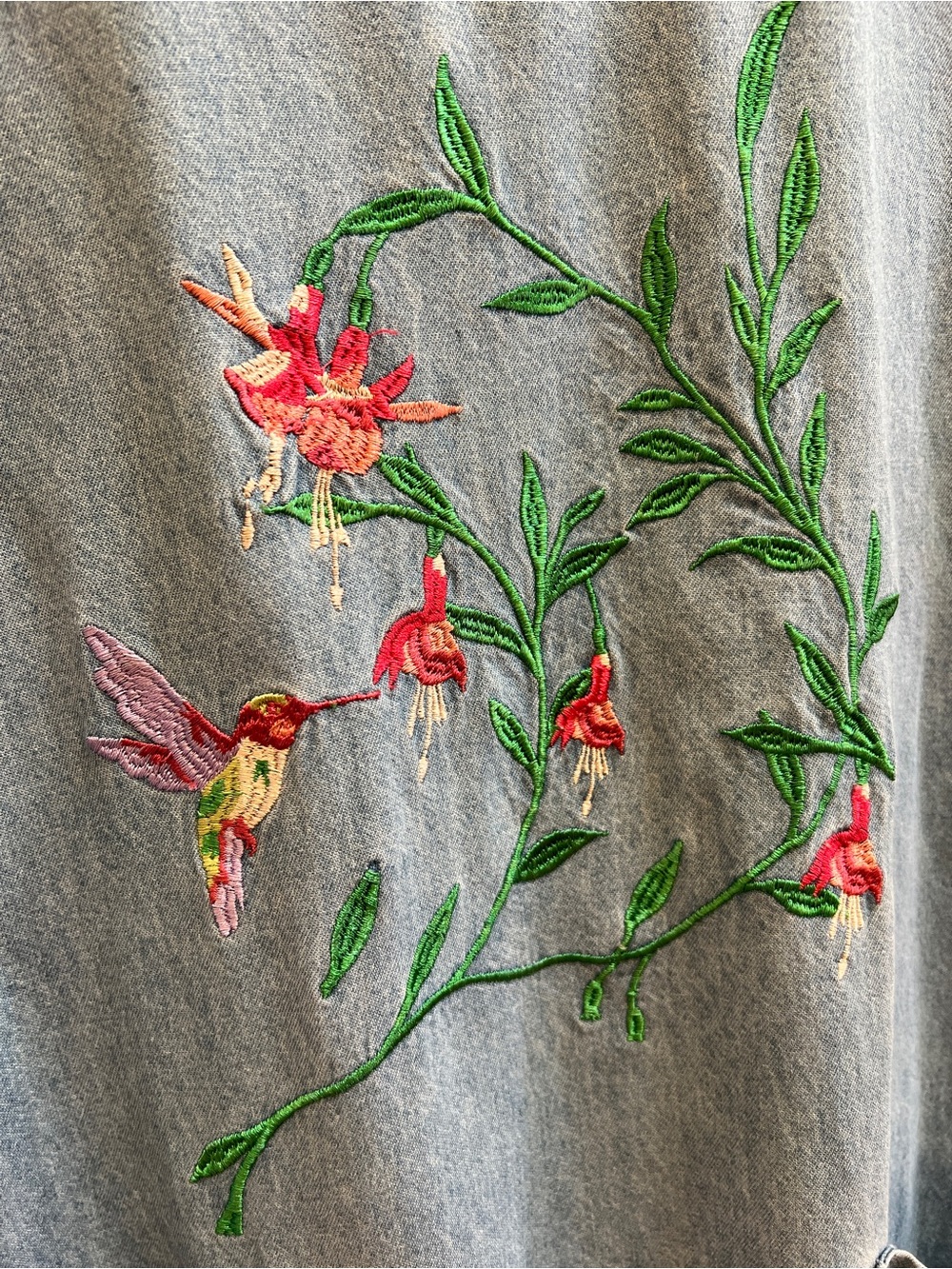 Country Store L Hummingbird Embroidered Denim Dress Cotton Cottagecore Grannycor - Picture 6 of 7
